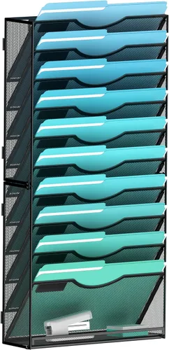 Vista 18 de Gawerk Organizador de archivos de pared colgante de 3 niveles, organizador de papel de correo de malla para colgar carpetas de archivos para oficina