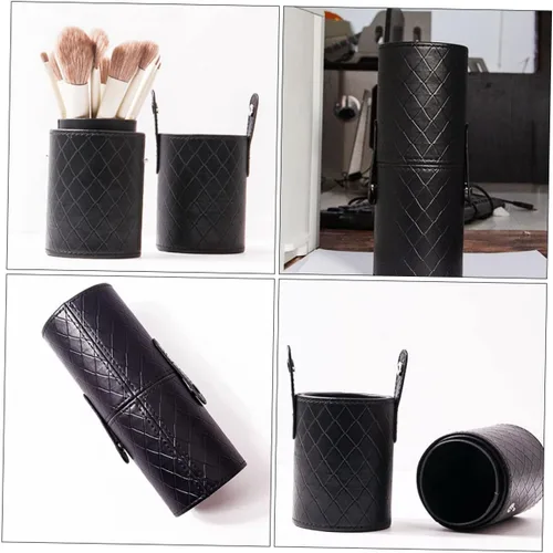 Vista 5 de PartyKindom Portable Makeup Brush Organizer Capacity Pu Brush Bucket for Cosmetics Storage Stylish Pattern Makeup Tool Holder for Travel and Home Use