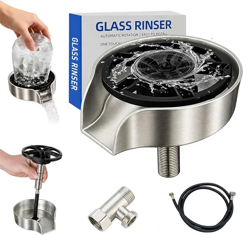 Vista 11 de Enjuagadora de vidrio para fregadero de cocina, enjuague de vidrio con rociador extraíble, grifo giratorio de alta presión de 360°, enjuague