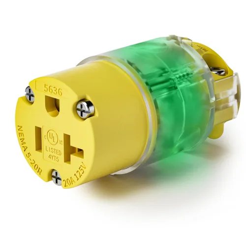 Vista 9 de 1 paquete de extremos de repuesto para cable de extensión de 20 amperios iluminados 120-125 voltios, NEMA 5-20R, 2 polos 3 cables, hoja recta