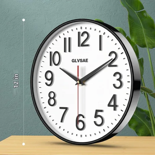 Vista 2 de GLVSAE Reloj de pared de 12 pulgadas sin tictac, relojes de pared que funcionan con pilas, grandes, fáciles de leer con dial estereoscópico