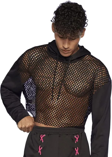 Vista 4 de Floerns Sudadera corta con capucha y cordón para hombre, manga larga, hombros caídos, con cordón