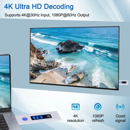 Vista 5 de Transmisor y receptor HDMI inalámbrico 165FT/50M, 5.8G+2.4G Kit de extensor HDMI inalámbrico para entrada de decodificación 4K Salida 1080P