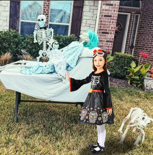 Vista 5 de Lingway Toys Disfraz del Día de los Muertos para niñas, ideal para el Día de los Muertos