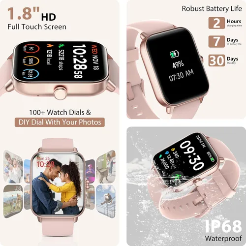 Vista 6 de Smart Watch for Women (Alexa Built-in & Bluetooth Call), 1.8" Smartwatch with SpO2Heart RateSleepStress Monitor, CalorieStepDistance Counter, 100