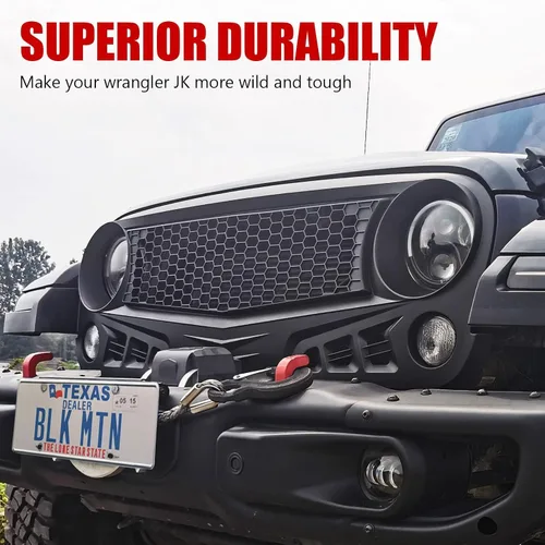 Vista 5 de Parrilla delantera con rejilla negra mate para Jeep Wrangler 2007-2018 Rubicon Sahara Sport JK JKU (Challenger)