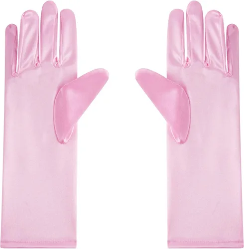 Vista 4 de Papoopy Guantes de satén para niñas para primera comunión princesa fiesta de té disfraz de 3 a 12 años