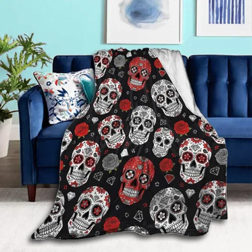 Vista 35 de Manta cómoda para cama, sofá, compatible con flores de calavera de azúcar, mantas y mantas de franela ligeras, mantas de microfibra mullidas