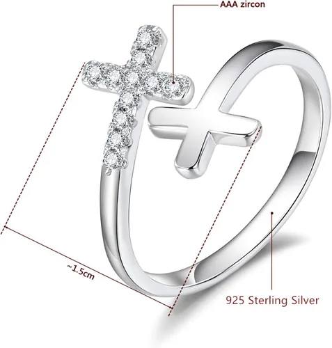 Vista 5 de CANEER Anillo de plata de ley 925 con cruz de fe cristiana para mujer joyería inspiradora delicada de Pascua para adolescentes Metal no precioso