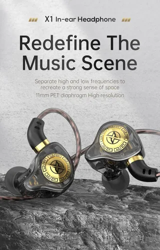 Vista 2 de FEDAI Auriculares con monitor de oído X1, auriculares con cable de sonido superior 1DD, auriculares profesionales con aislamiento de sonido