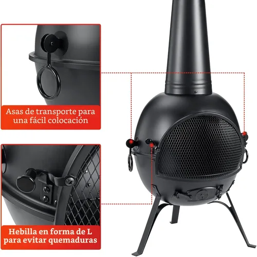 Vista 5 de SINGLYFIRE Chimenea de Chiminea Prairie para Exteriores, Chimenea para Cubierta o Patio, Hoguera de Madera para el Patio Trasero con Cubierta