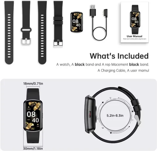 Vista 7 de Sunorshop Rastreador de fitness con frecuencia cardíaca 24/7, reloj inteligente con presión arterial y monitor de oxígeno en sangre, modo deportivo
