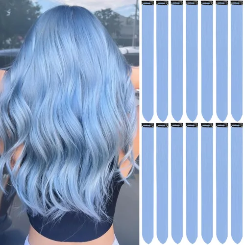 Vista 29 de 20 extensiones de cabello de colores, coloridas extensiones de cabello sintético con clip, extensiones de cabello sintético largo y lacio