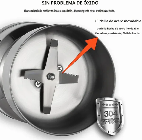 Vista 3 de Molinillo de café eléctrico, molinillo de grano de café multifuncional, cuchillas de acero inoxidable 18/10 de grado alimenticio, diseño ligero