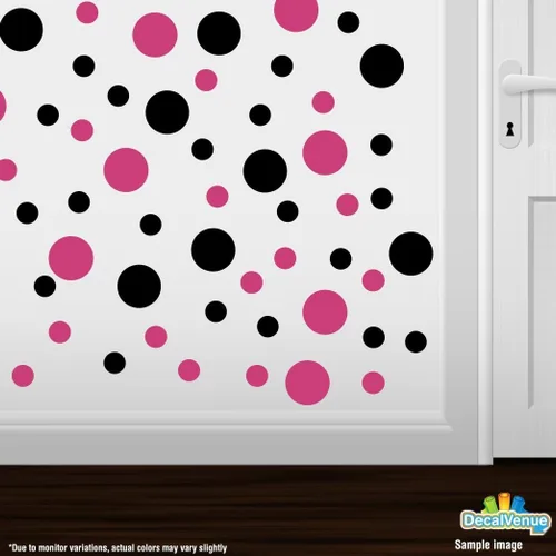 Vista 2 de DecalVenue.com Pegatinas de pared de vinilo rosa intenso/negro, círculos de 2 y 4 pulgadas (30 calcomanías)