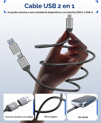 Vista 7 de ORICO Carcasa para SSD M.2 USB4 de 40 Gbps, soporta SSD M.2 NVMe de hasta 8 TB, funda de aleación de aluminio con aletas, cable USB-C a USB-A y C 2