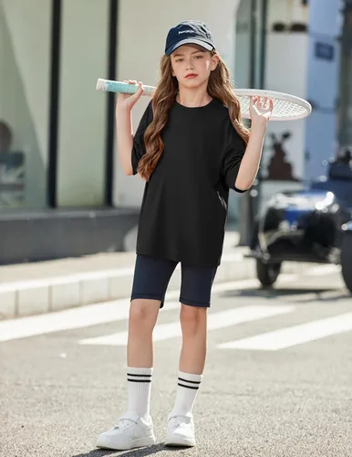 Vista 3 de Arshiner Camisetas de gran tamaño para niñas, camisetas básicas suaves y casuales de verano Negro