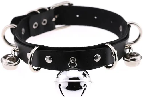 Vista 3 de Multicolor PU Simulated Leather Black-tone Silver-tone 4cm Large Bell Rivets Neckband Choker Necklace
