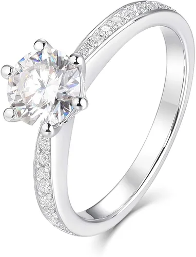 Vista 2 de HAFEEZ CENTER - Anillos de compromiso de moissanita redondos de corte brillante Color DEF para mujer