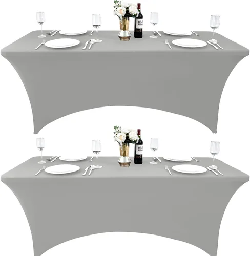 Vista 48 de Paquete de 2 Cubiertas de Mesa de Spandex de 4 pies para Mesas Plegables Rectangulares - Manteles Elásticos Ajustados Resistentes a las Arrugas