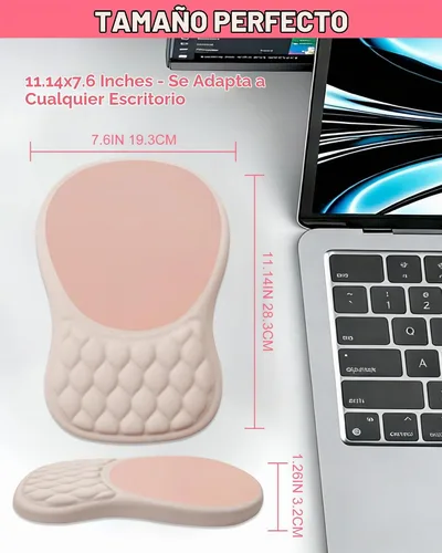 Vista 7 de Alfombrilla de mouse ergonómica con reposamuñecas, soporte de espuma viscoelástica con diseño de pendiente, superficie de licra lisa, base