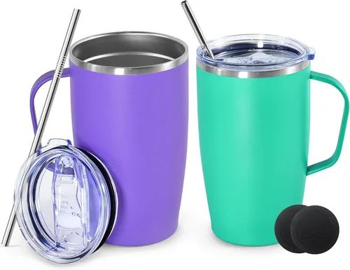 Vista 9 de Botella aislada de acero inoxidable, paquete de 2 vasos de 16 onzas Negro y negro