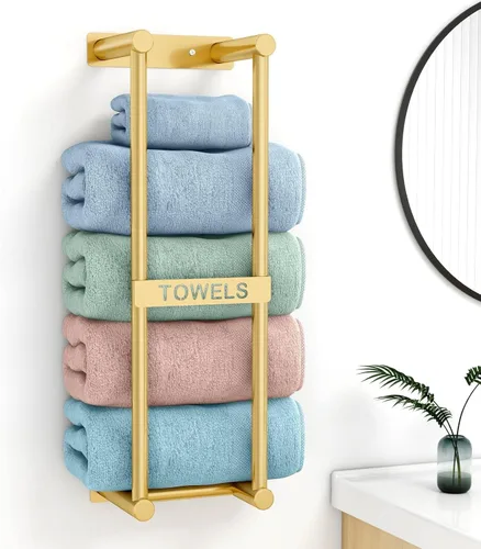 Vista 16 de STWWO Toallero para Baño Montado en Pared, Toallero de Pared de 22 Pulgadas para Toallas Enrolladas, Almacenamiento de Toallas para Baño Pequeño
