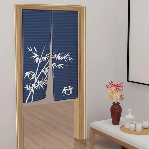 Vista 4 de Cortina de Puerta de Pintura Tradicional China, Bambú Azul, Noren Japonés Partición de Dormitorio Divisor de Cocina Decoración de Puerta de Baño