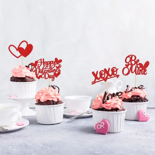 Vista 77 de Ephlyn 24 adornos para cupcakes con purpurina para el día de San Valentín, dulce amor, corazón, día de San Valentín, decoración para cupcakes