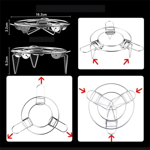 Vista 4 de Adjustable Stainless Steel Steamer Rack, Expandable 16-24cm Pot Stand Insert for Pressure Cooker, & Pan, Foldable Feet