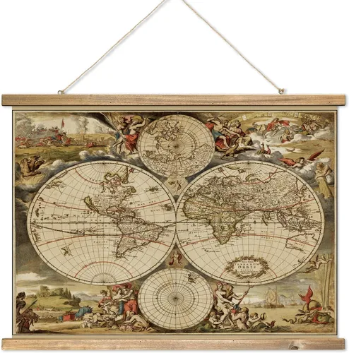 Vista 9 de XIAOAIKA Tapiz de Mapa del Viejo Mundo - Póster de Carta Náutica Vintage con Marco de Madera, Arte Clásico de Exploración Marítima, Colgante