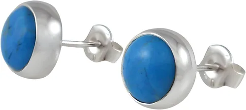 Vista 14 de Aretes de plata de ley 925 maciza hechos a mano con piedras preciosas redondas para mujeres y hombres, disponibles en piedras azules, negras