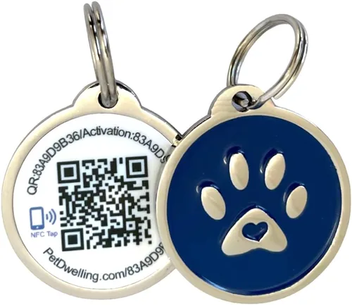 Vista 7 de Pet Dwelling Etiquetas inteligentes de identificación de mascotas QR + NFC para perros, duraderas e impermeables, etiquetas inteligentes para azul