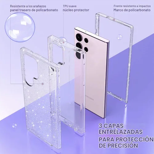 Vista 2 de ULAK Compatible con Funda para Samsung Galaxy S23 Ultra 5G, Resistente de Servicio Pesado a Prueba de Golpes Híbrida Parachoques de TPU Suave Brillo