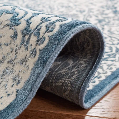 Vista 5 de SAFAVIEH Noble Collection - Alfombra de pasillo de 2 pies 2 pulgadas x 6 pies, azul y marfil, diseño de viscosa envejecida, ideal para zonas de alto