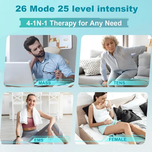 Vista 2 de Estimulador muscular inalámbrico para aliviar el dolor, 26 modos de 25 intensidades controlados por aplicación Bluetooth inalámbrico TENS y EMS Azul