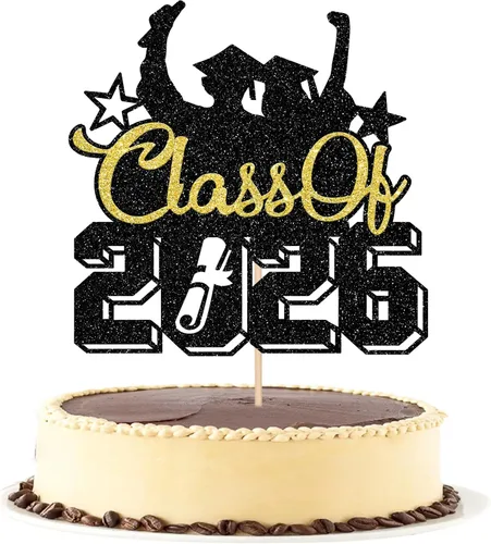 Vista 17 de Rsstarxi 1 paquete de decoración de pastel con purpurina para la clase de 2026, decoraciones de graduación 2026, tapa de felicitaciones
