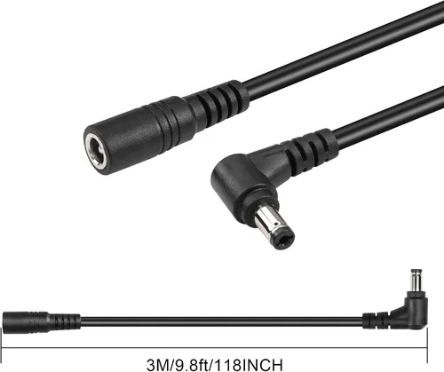 Vista 7 de GINTOOYUN Cable de extensión CC de 9.8 pies de 0.217 in x 0.083 in, ángulo recto de 90 grados, macho a hembra, cable de alimentación de 18 AWG
