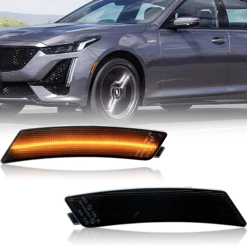 Vista 9 de Lentes transparentes CT4 LED para luces de marcador lateral para 2020-2023 Cadillac CT4, luces LED ámbar para parachoques delantero, luces de señal