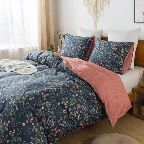 Vista 65 de HoneiLife Juegos de Fundas de Edredón Twin - Funda de Edredón Floral 100% Algodón, Juego de Ropa de Cama Transpirable de 2 Piezas con Cierre