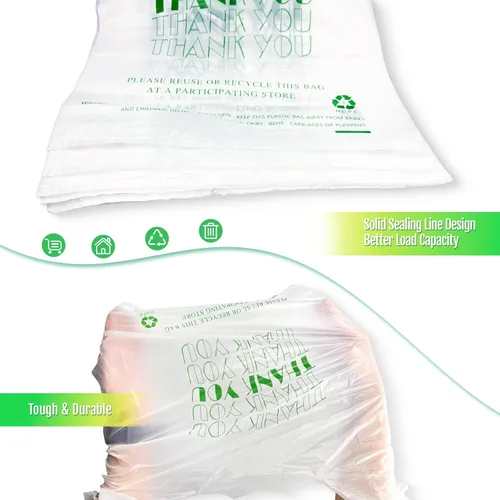 Vista 3 de Cheardia Bolsas de Camiseta, Bolsas de Plástico Gracias Bolsas de Compras Reciclables con Asas Bolsas de Mercancía