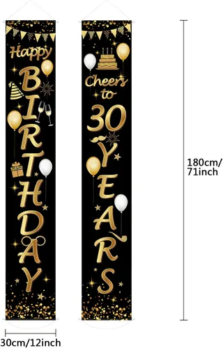 Vista 2 de Blulu 2 carteles decorativos de cumpleaños de 30 años para hombres y mujeres, suministros de decoración de fiesta de feliz cumpleaños de 30 años