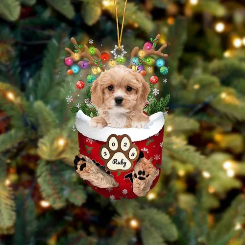 Vista 15 de Adornos personalizados de Pug cervatillo – Decoración personalizada para árbol de Navidad con patas de bolsillo de nieve