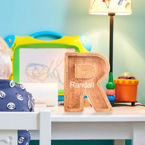 Vista 4 de Alcancías con nombre personalizado para niños, alcancía con letra personalizada, banco de dinero del alfabeto de madera, regalos para niños y niñas