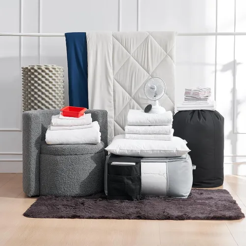 Vista 3 de DormCo Completamente cargado – Juego de ropa de cama individual XL para dormitorio de dormitorio + paquete de artículos esenciales – Jet