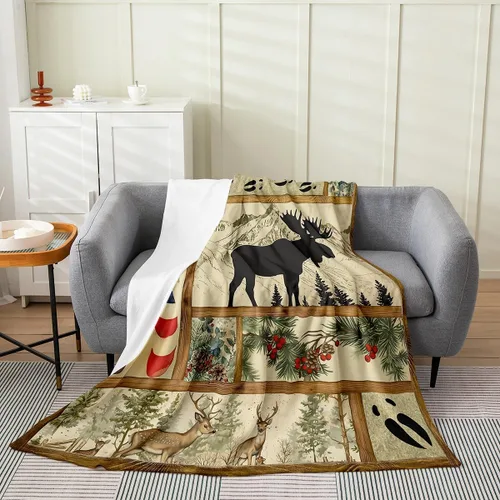 Vista 24 de Erosebridal Manta de franela de animales del bosque, 40 x 50 pulgadas, con temática de caza de osos, ciervos, lobos, manta de felpa mullida