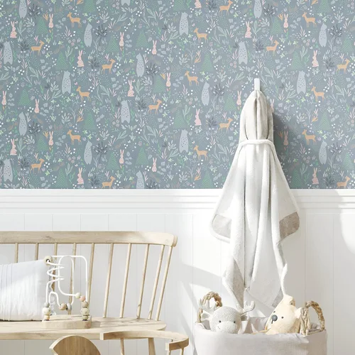 Vista 8 de RoomMates RMK12121RL Green Spring Forest Pals - Papel tapiz para despegar y pegar