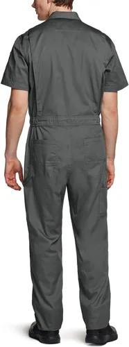 Vista 2 de CQR - Overol para hombre con manga corta, cremallera frontal, múltiples bolsillos, resistente a las manchas y a las arrugas