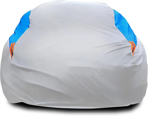 Vista 17 de MORNYRAY Funda impermeable para auto para todo tipo de clima, protección UV, resistente al viento, para exteriores, ajuste universal para sedán Azul