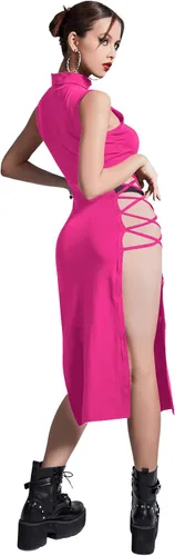 Vista 2 de Verdusa Vestido midi ajustado sin mangas con cuello alto cruzado para mujer